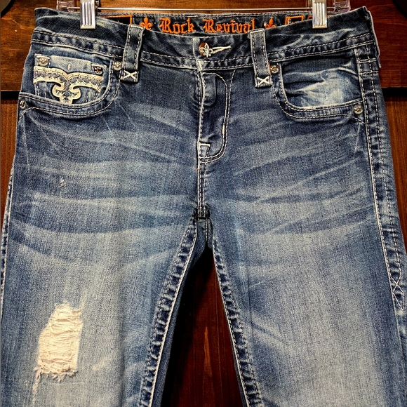 Rock Revival Distressed Blue Flare Jeans - Picture 2 of 13
